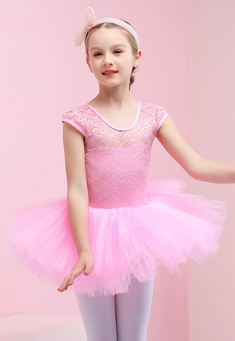 儿童舞蹈服夏女童练功服短袖幼儿六一演出服蓬蓬裙女孩练舞服蕾丝舞蹈