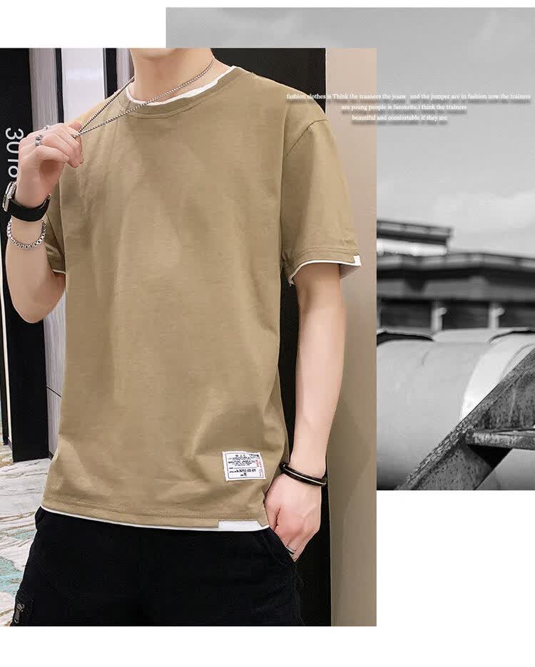 JEEP SPIRIT Classic Two-in-One Style Short Sleeve Men's Cotton T-Shirt Dark Gray 3XL 25