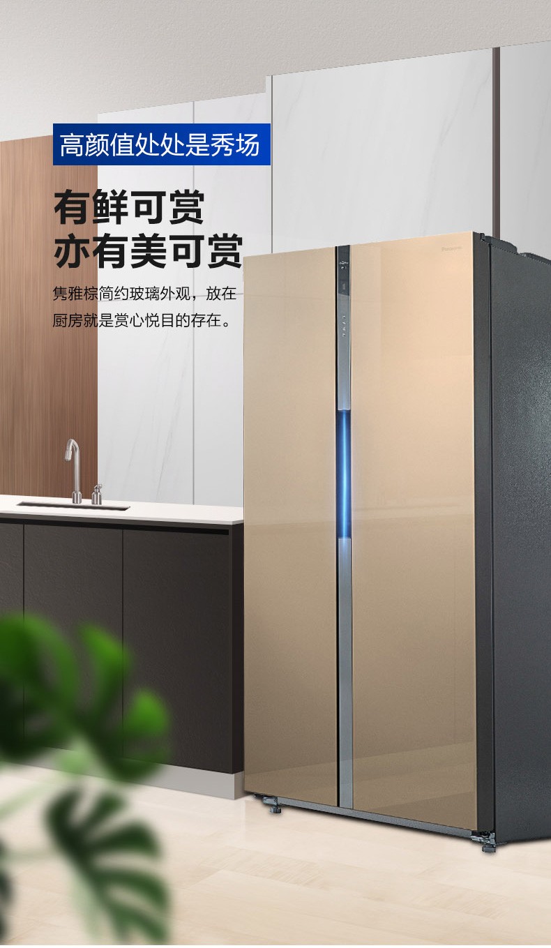 松下(panasonic)冰箱570升对开门 变频风冷无霜ag银离子玻璃面板nr-w5