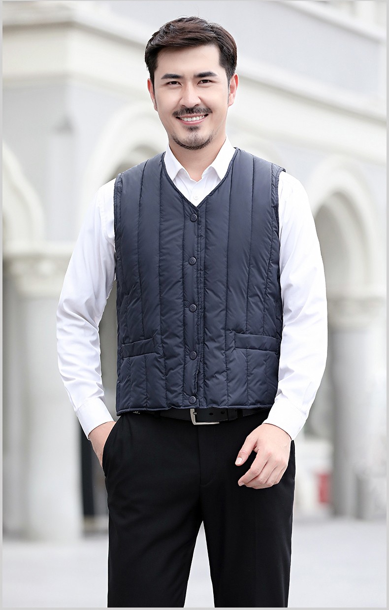 男士马甲/背心 > 瀚瑞 男装珩棉v领打底棉背心单排扣内搭短款保暖棉