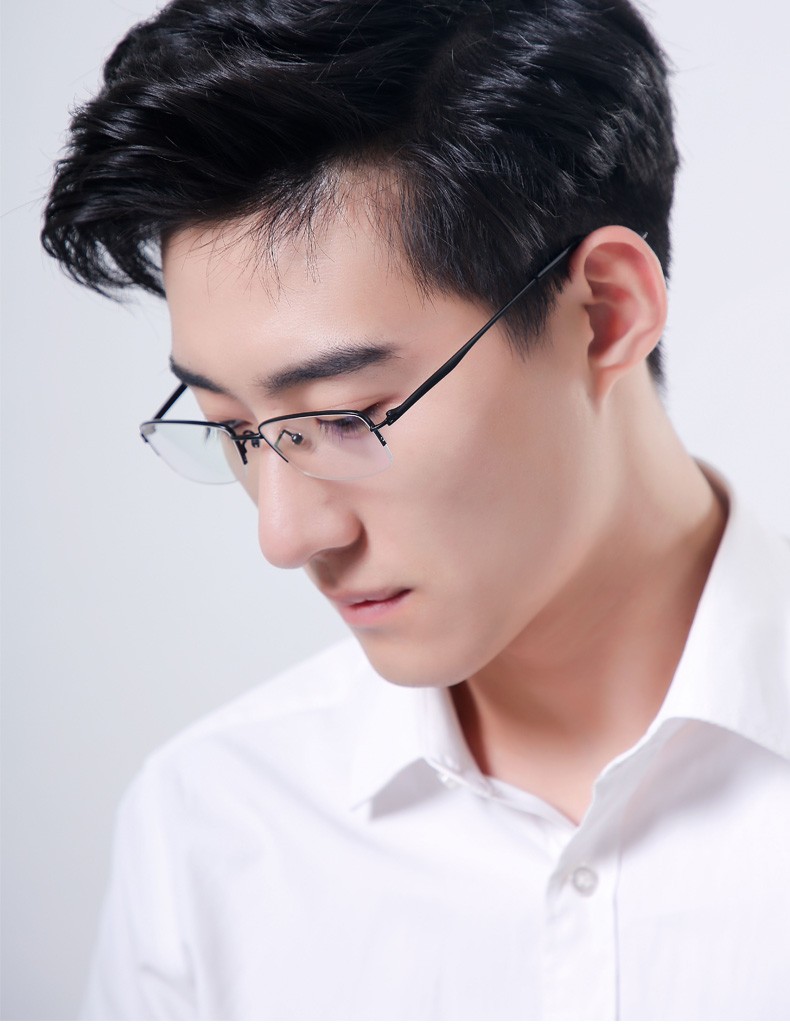 路朋lupeng眼镜框男眼镜架纯钛近视镜半框近视眼镜男配眼镜银色单买