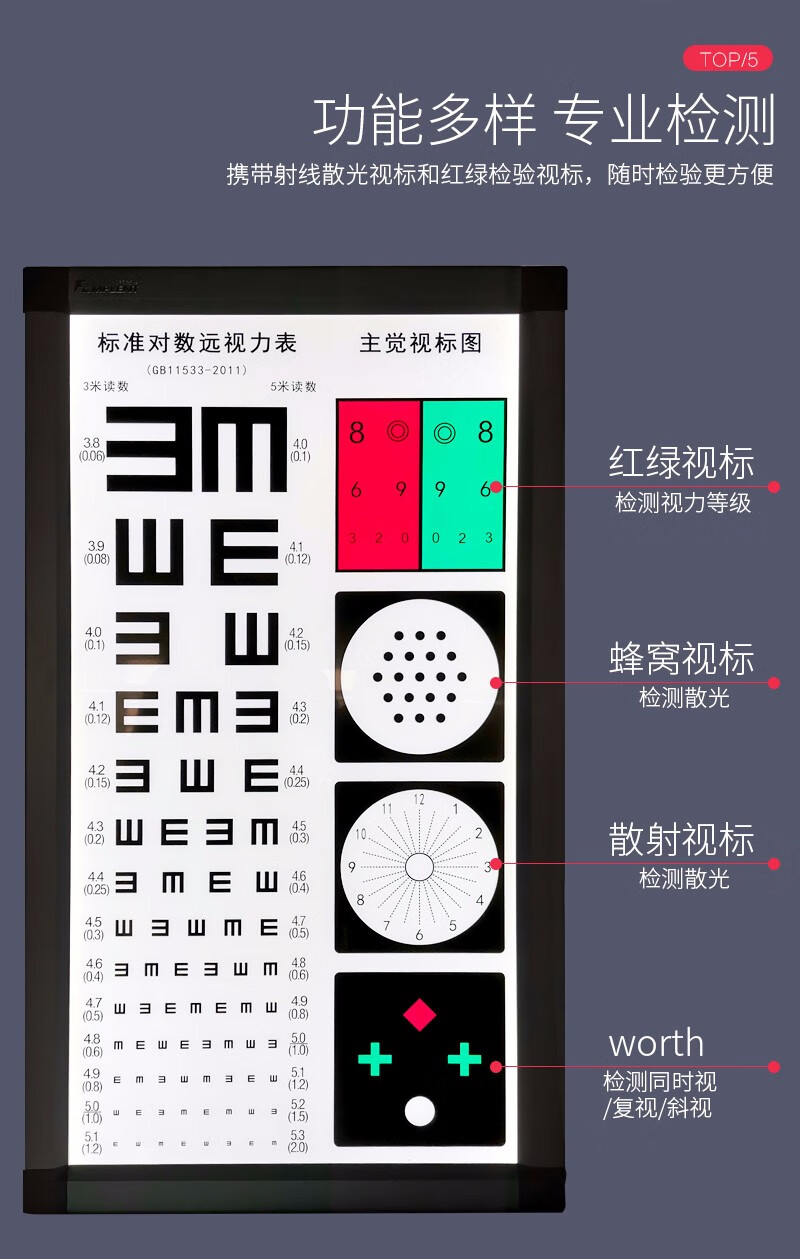 flmplent多功能视力表灯箱标准数视力表25米成人儿童测视力表多功能