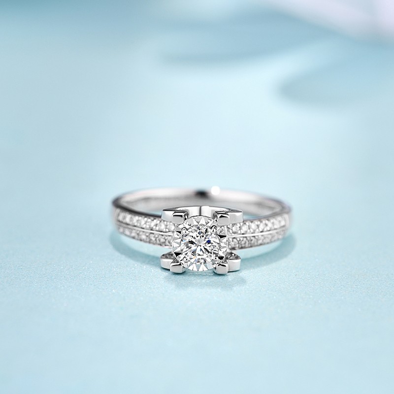 诗华珠宝白18k金牛头款结婚钻戒女显钻车花片求订婚钻石戒指正品 11号