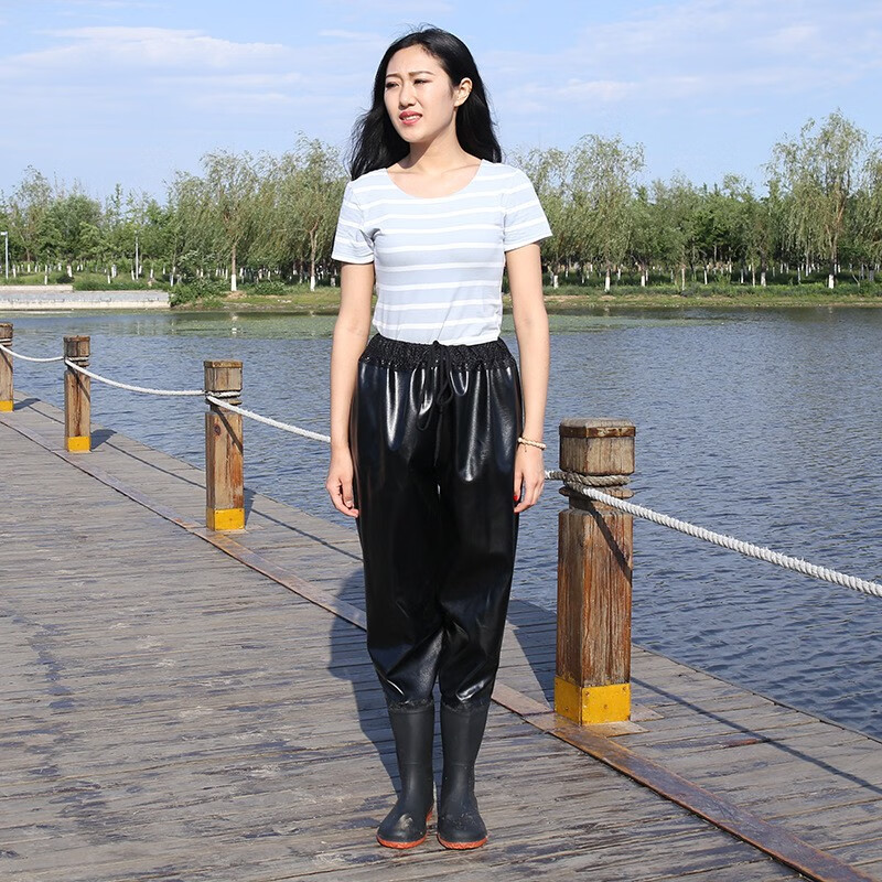 齐腰下水裤加厚水裤半身连体雨裤鱼裤雨鞋耐磨全身防水透气过膝水库