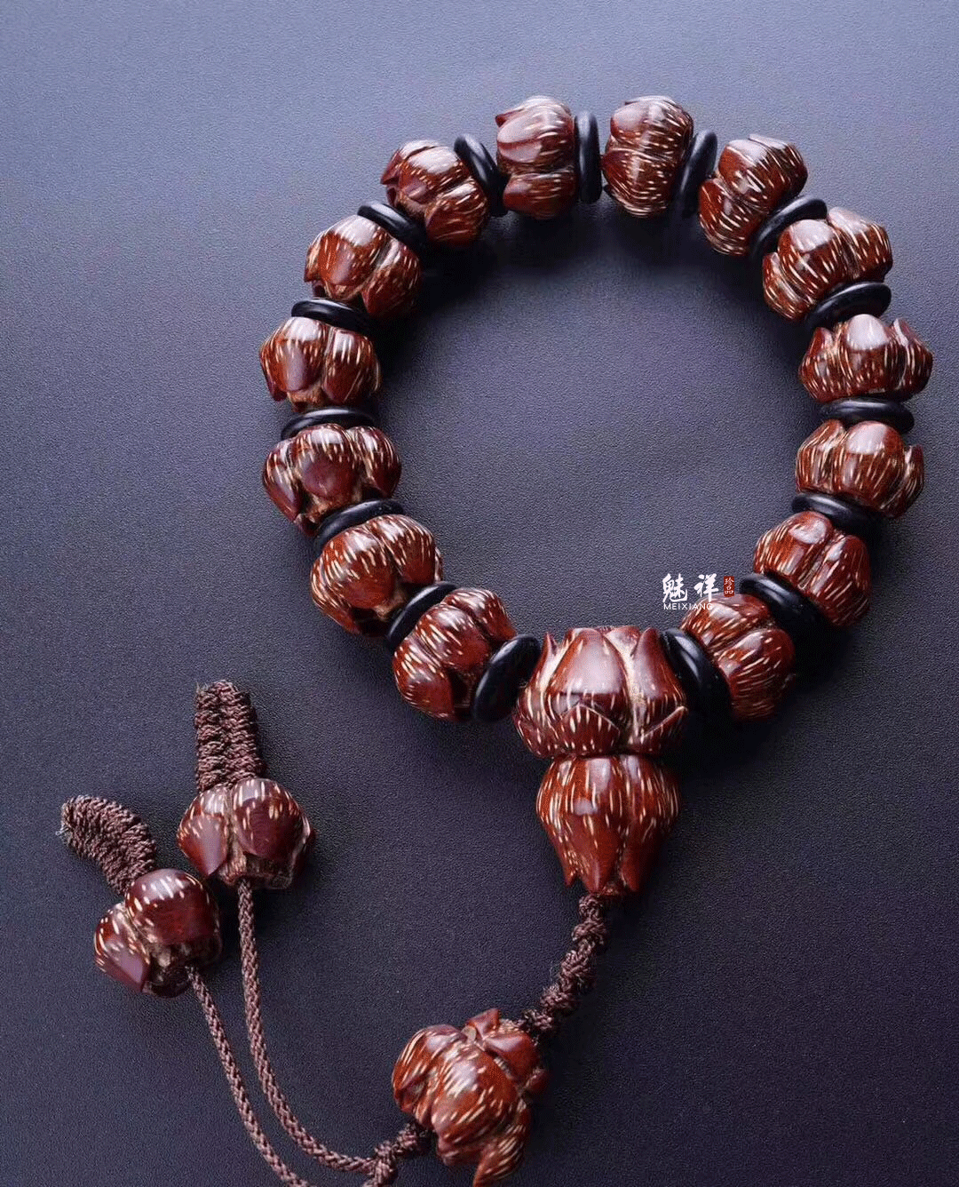 魅祥 天然牛血红滴血莲花菩提子手串佛珠手链男女原籽散珠成品文玩