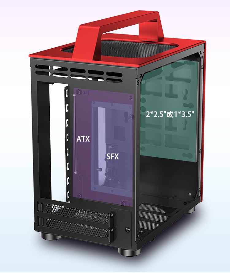 jonsbo乔思伯 t8 铝机箱 itx 手提式mini铝机箱钢化玻璃侧透 小钢炮