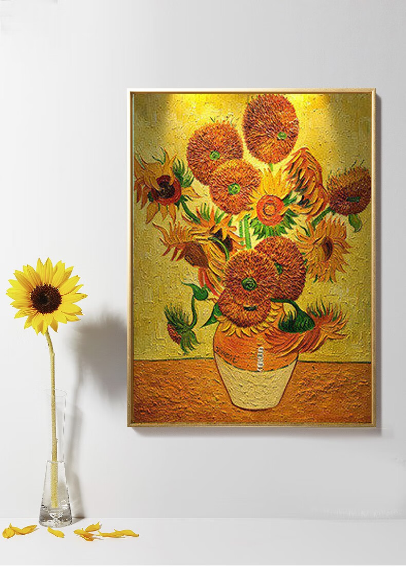 名图梵高向日葵手绘油画玄关挂画卧室餐厅壁画花卉手工客厅装饰画b款