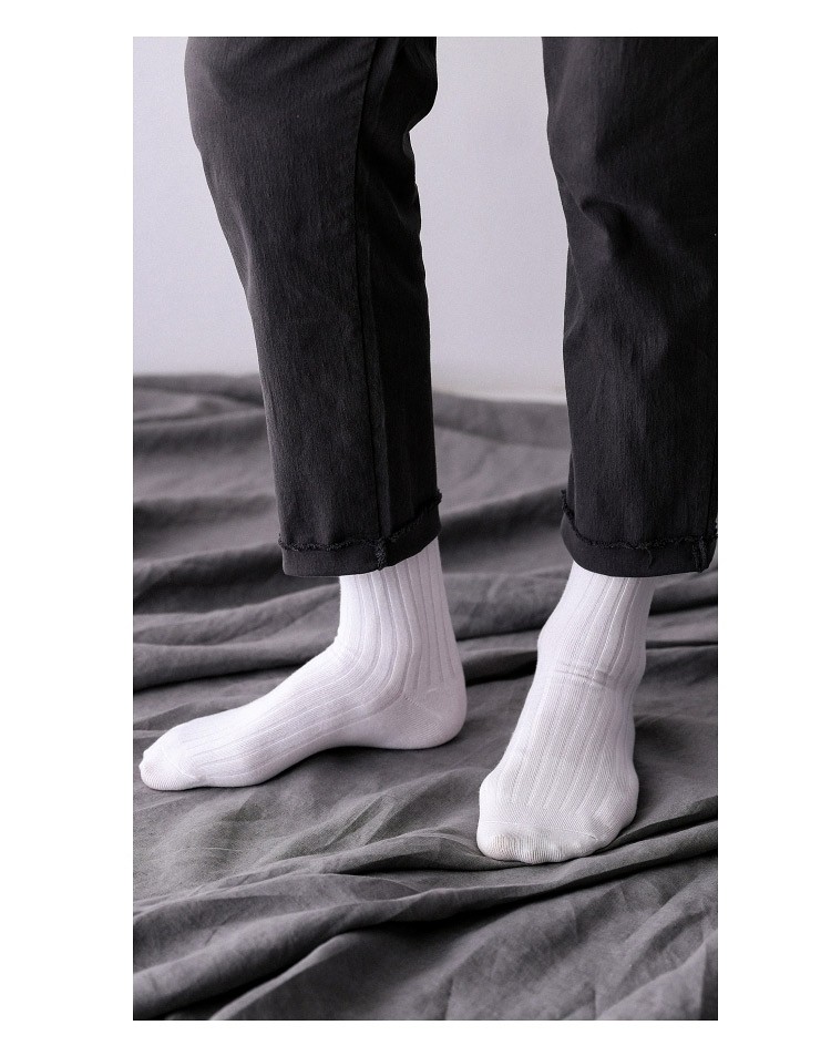 生长袜男纯色黑色白色男士袜子春秋商务简约中筒袜透气吸汗白领西装袜