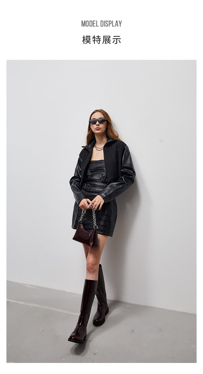 思加图2022冬季新款红酒靴长靴高筒靴时装靴女皮靴eff18dc2 黑色(宽筒