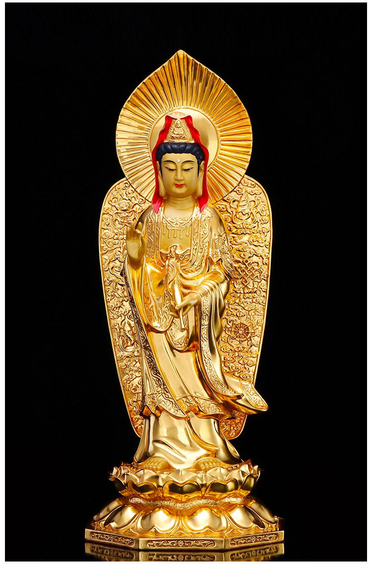 七宝莲佛具纯铜贴金阿弥陀佛西方三圣站像家用观世音菩萨铜佛像大势