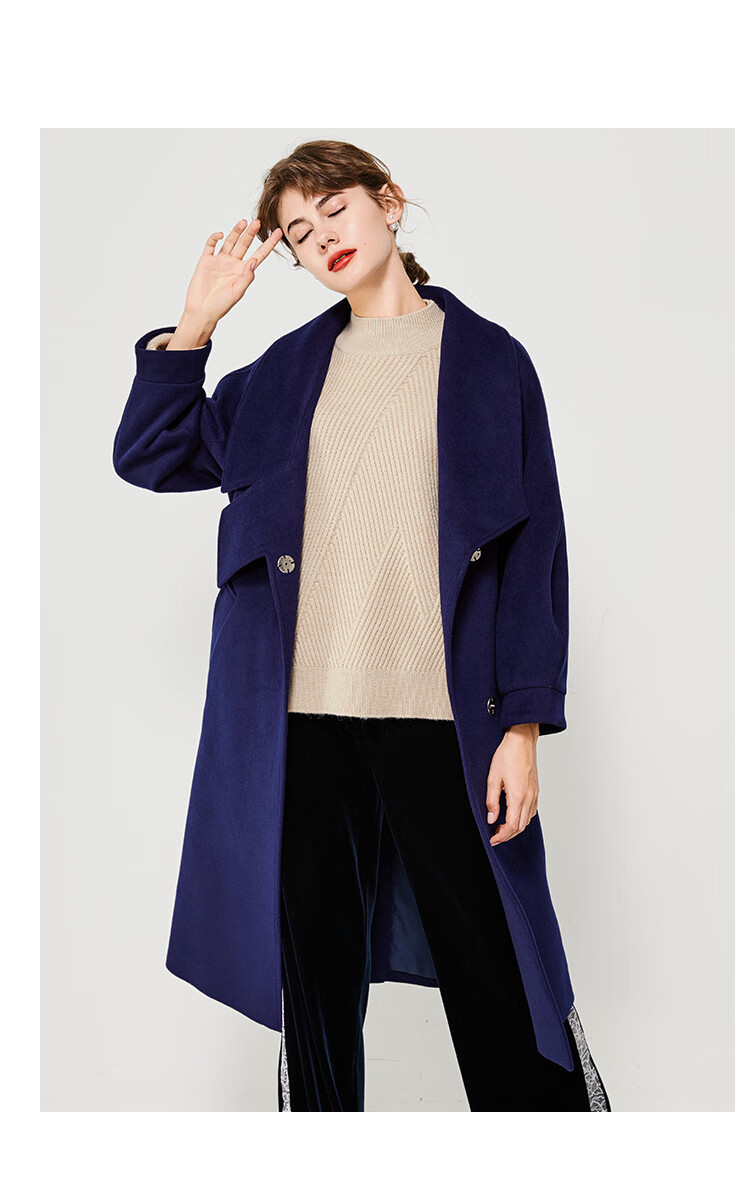 lachata 秋腰带收腰灯笼袖外套中长款毛呢大衣 焦糖色 l