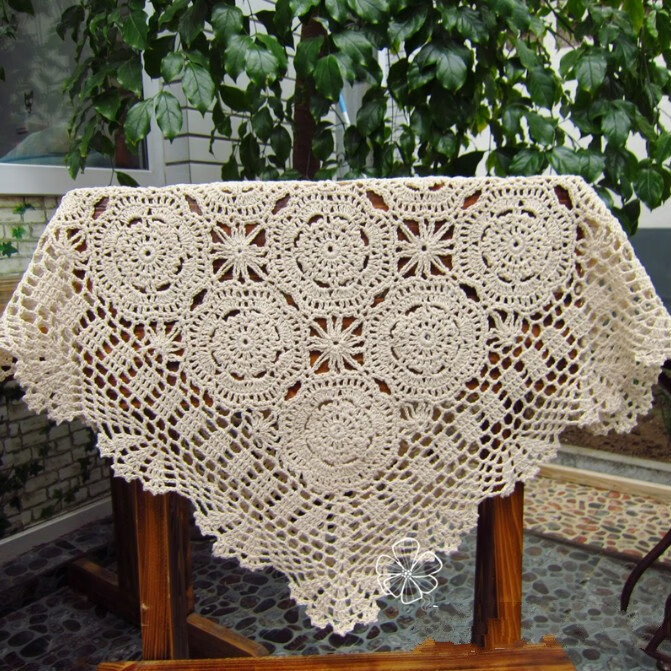 顾致 手工纯棉钩针花沙发巾 编织镂空桌布 欧式盖巾正方 约130cm正方