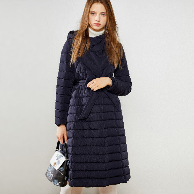 mymo 【反季清仓 90%白鸭绒】冬季连帽长袖防风保暖女式羽绒服 藏蓝
