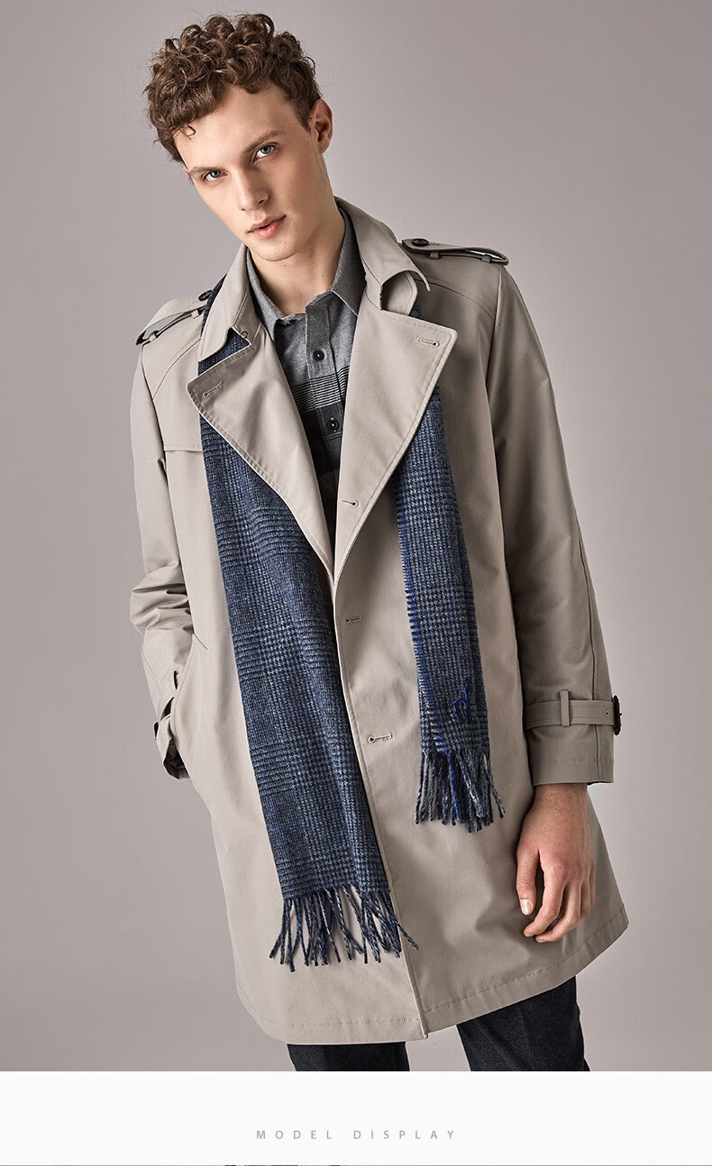 商场同款哈吉斯hazzys春秋风衣男时尚简约英伦风衣外套aswzh09ch01