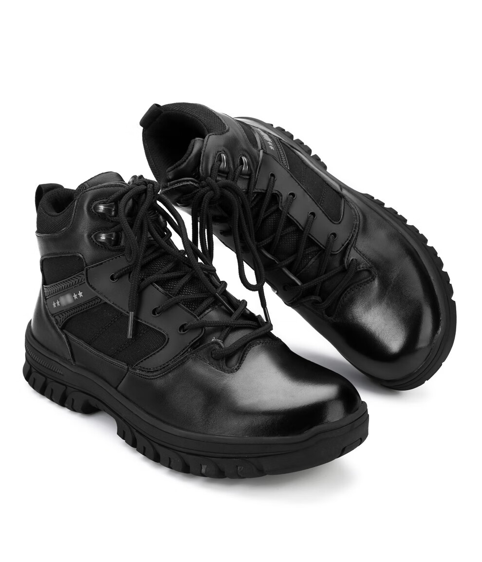 3515强人军皮靴秋冬羊毛保暖男靴透气耐磨作战靴户外登山靴工装靴黑色