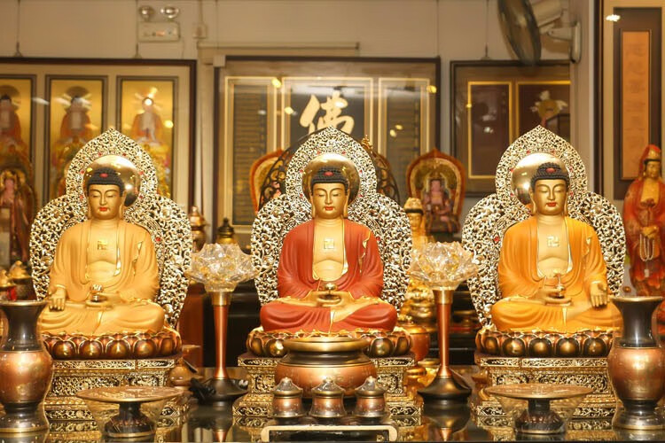 盛凡台湾宝华纯铜释迦牟尼佛彩绘阿弥陀佛像药师佛三