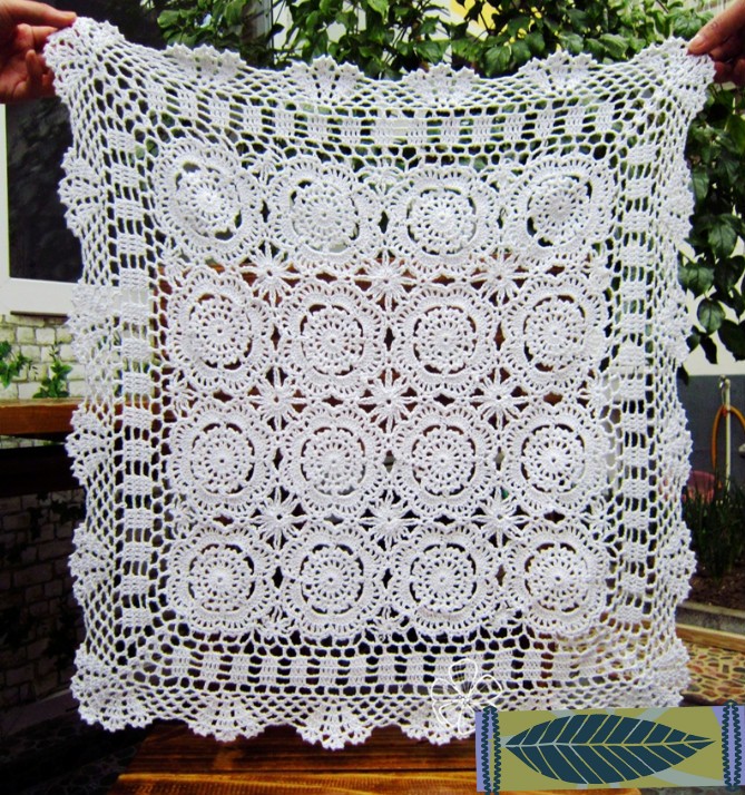 顾致 手工纯棉钩针花沙发巾 编织镂空桌布 欧式盖巾正方 约130cm正方