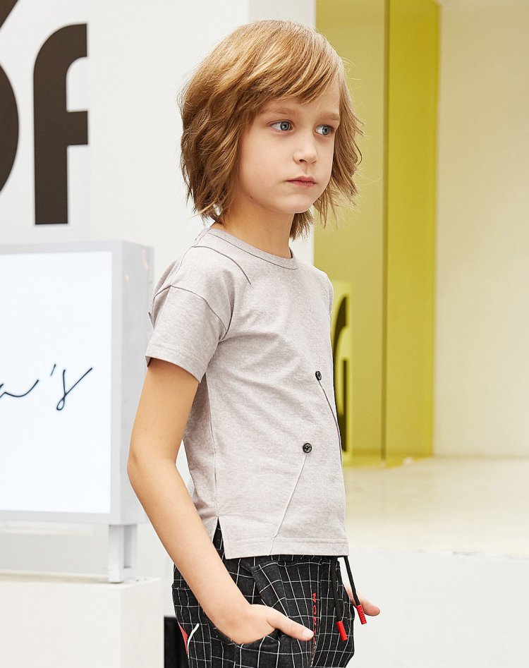 梦特娇montagut 童装男童短袖t恤中大童儿童夏装圆领纽扣设计体恤男