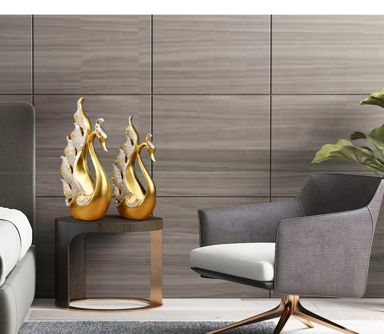 摆设现代装饰品金钻石天鹅创意客厅的饰品酒柜小摆件美式复古家居艺术