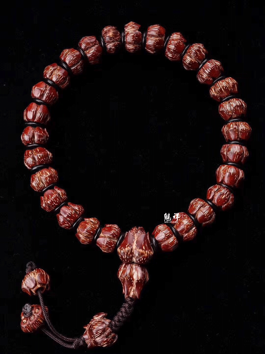 魅祥 天然牛血红滴血莲花菩提子手串佛珠手持男女原籽散珠成品文玩
