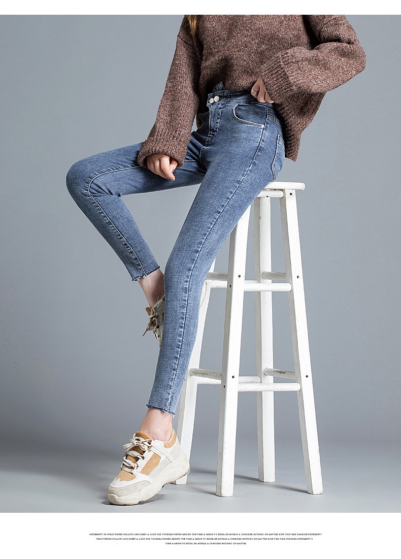 顶奢 牛仔裤女2019春款新款女装裤子大码女士韩版小脚裤女裤春秋高腰