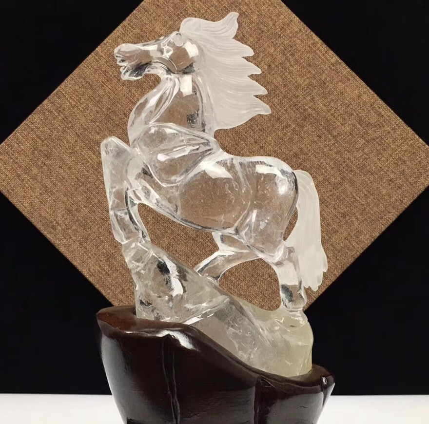 俊辰珠宝天然白水晶摆件马雕工精细晶体通透马到成功家居办公风水摆件