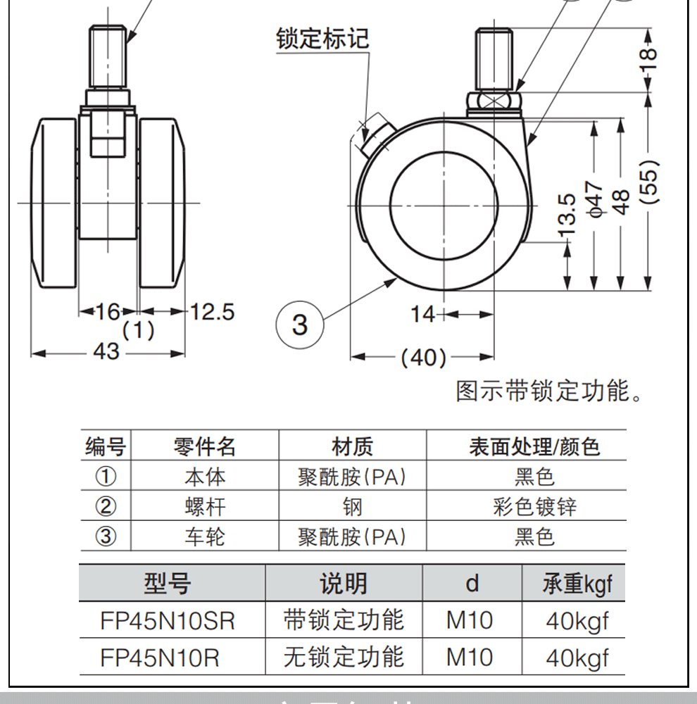 lamp蓝普世嘉智尼双轮万向轮磨损强静音工业脚轮家具轮子m10螺丝脚轮f