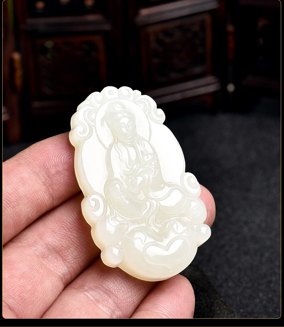 落花啼春和田玉观音玉牌子玉佩观世音菩萨吊坠男挂件玉坠项坠