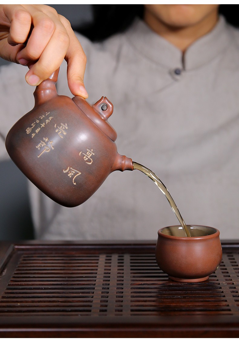 此时此刻广西钦州坭兴陶茶壶马武宏纯手工侧把壶功夫茶茶具款1