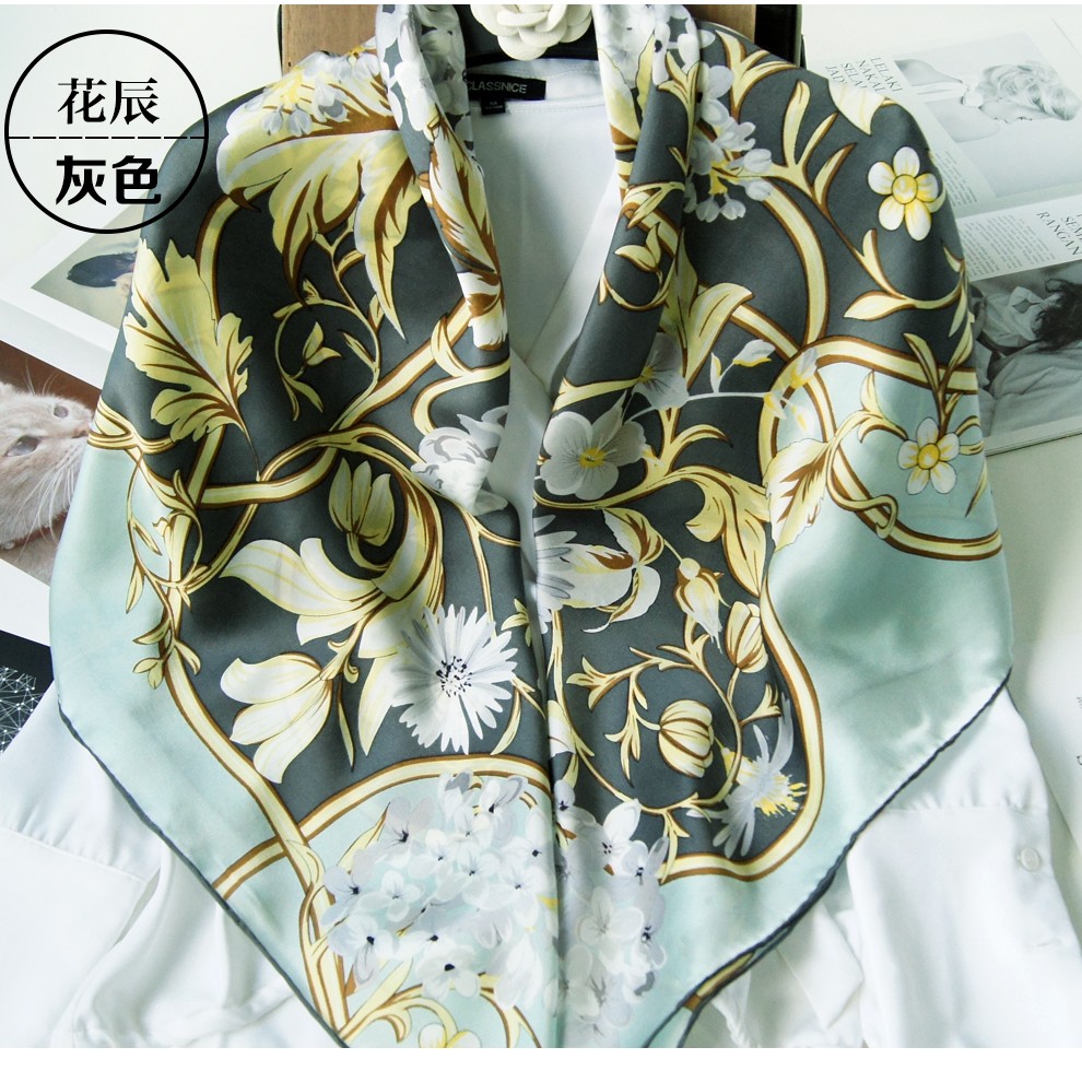 上海故事真丝大方巾110丝巾女春秋薄围巾披肩桑蚕丝纱巾花卉手工卷边