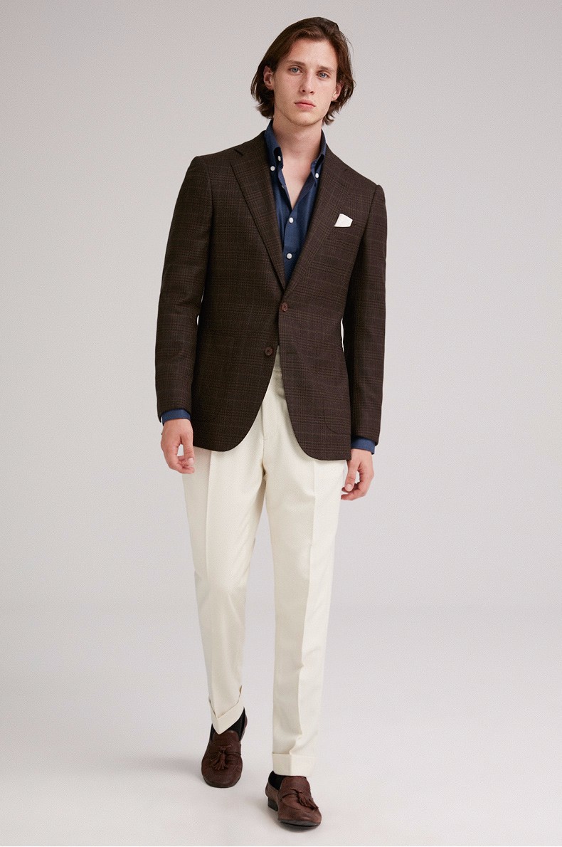 fullmontycerruti1881亲王格单西修身休闲西服春秋男商务正装上衣外套