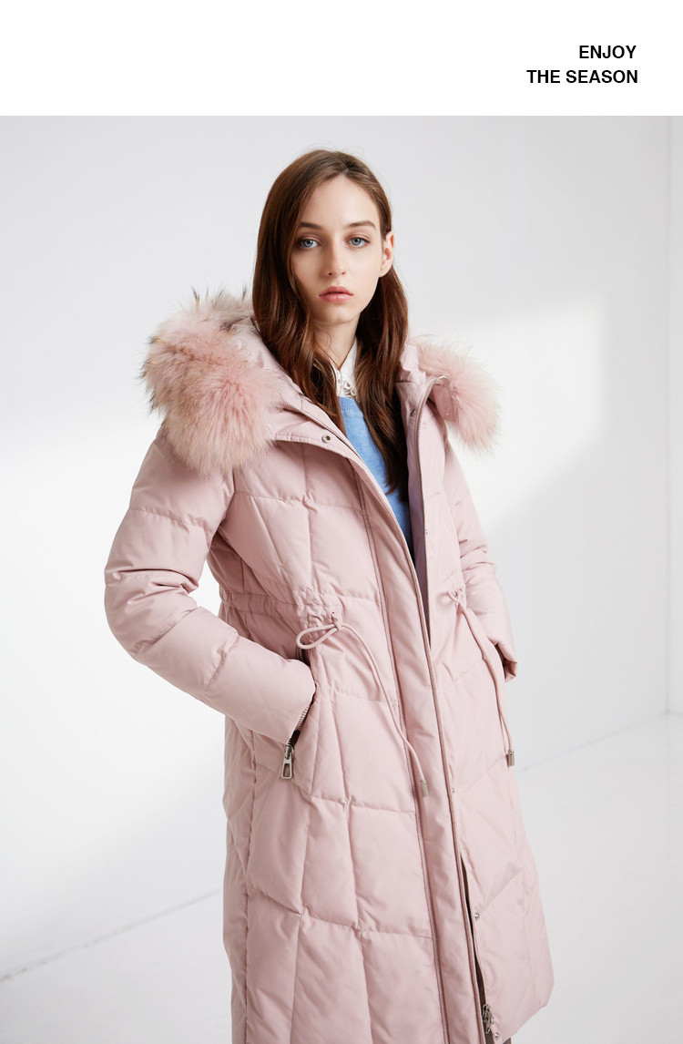 波司登bosideng 女羽绒服貉子毛领中长款2019新款时尚保暖外套 黛粉色