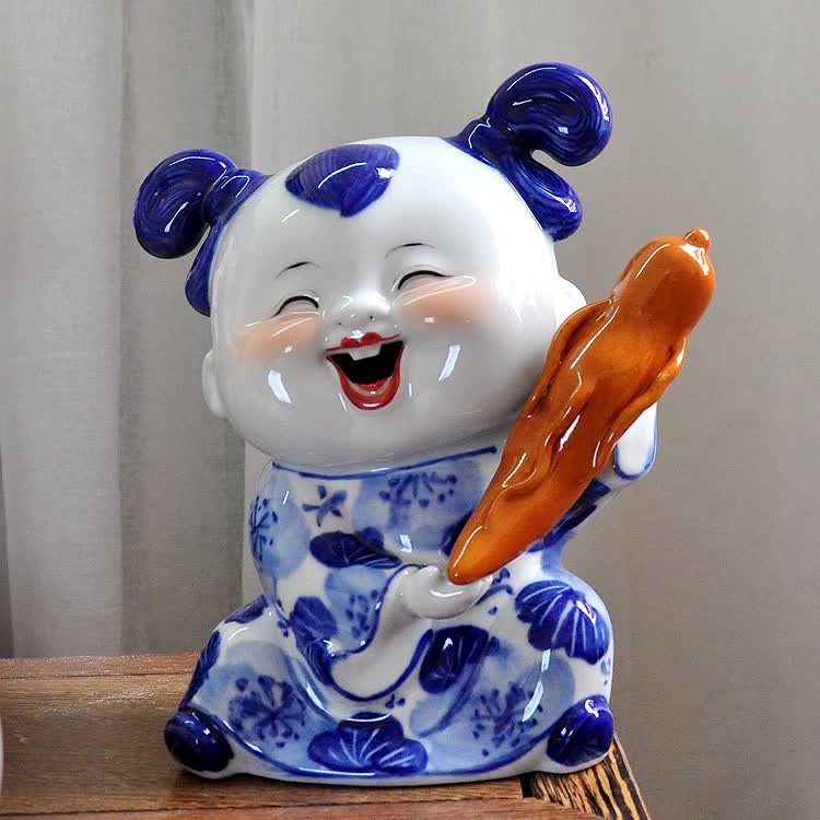 瑾瀚瓷轩景德镇陶瓷一对童子娃娃客厅家居摆件一对