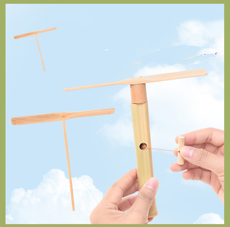 竹子木质竹蜻蜓玩具飞天仙子手搓拉线竹蜻蜓 怀旧儿童玩具 三个手搓