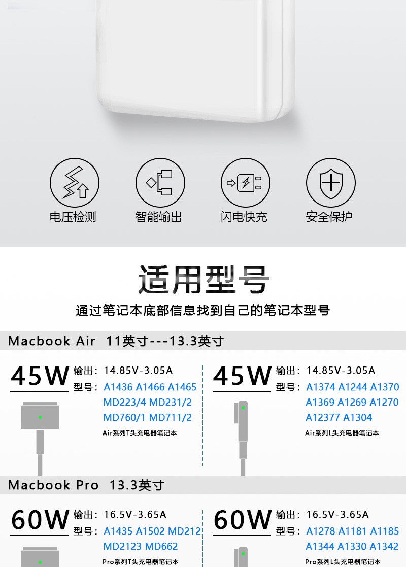pstede苹果电脑充电器笔记本充电线macbookair电源适配器macbookpro8