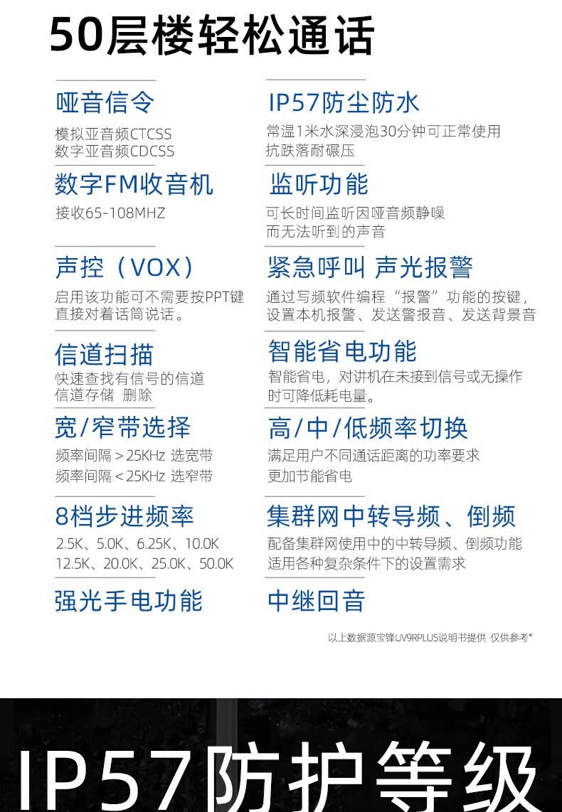 宝锋baofengbfuv9plus对讲机防水船用对讲机甚高频户外大功率对讲手持