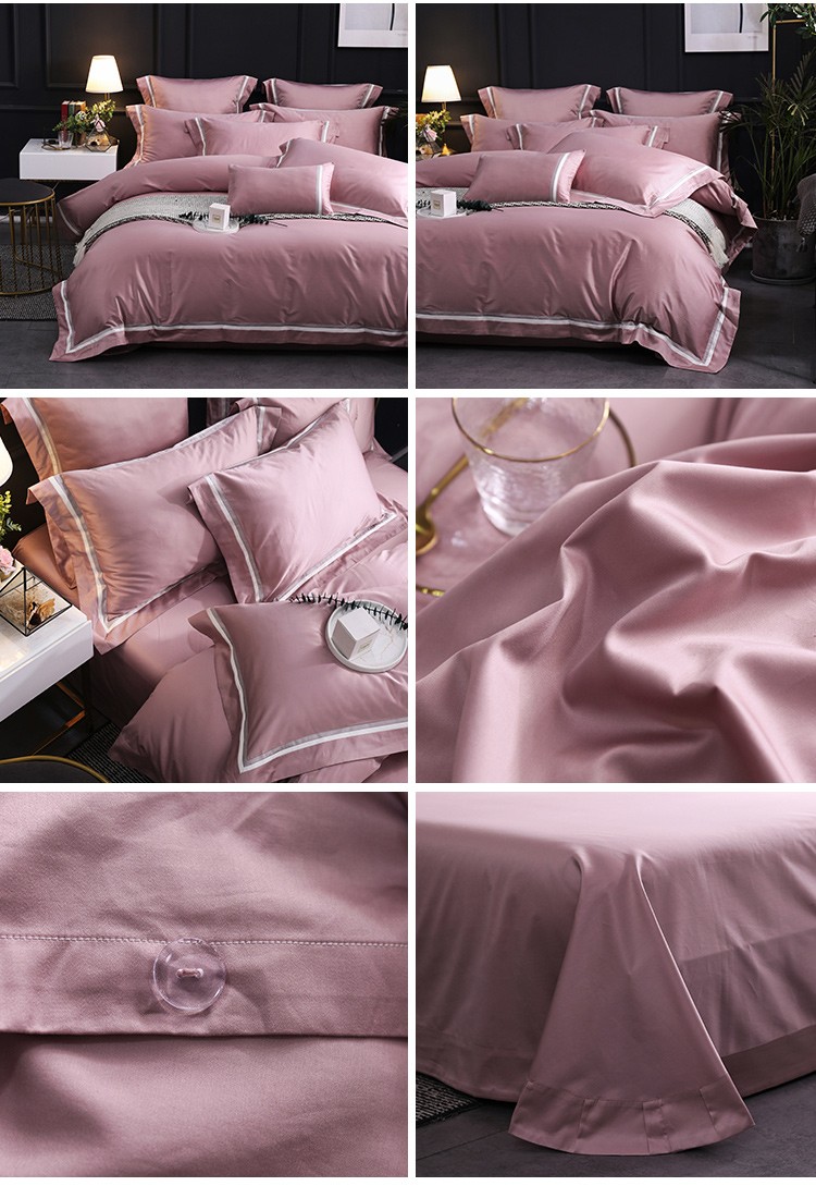 欧式100支贡缎长绒棉四件套星级酒店被套纯色简约床品多件套 雅至白