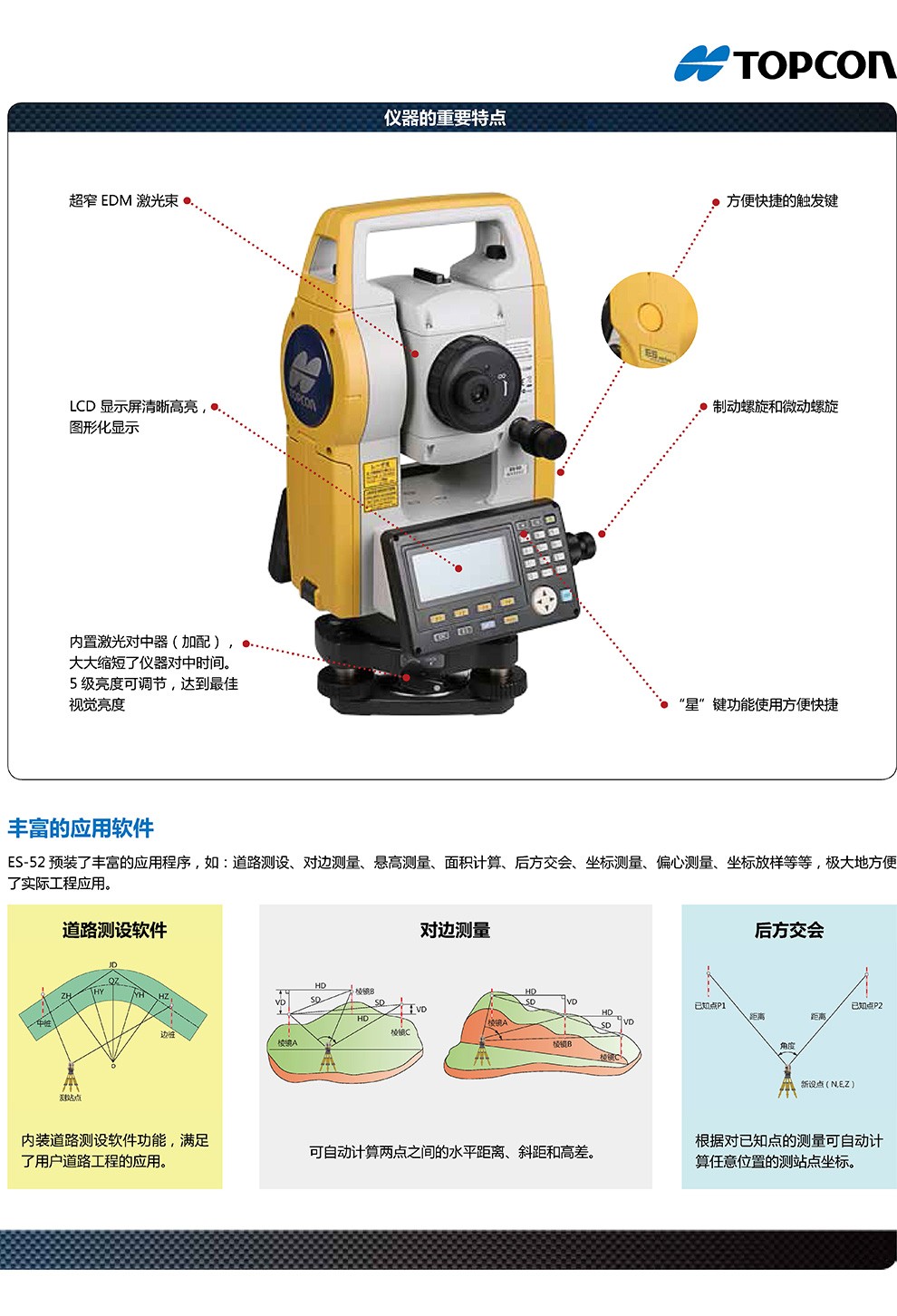 拓普康(topcon) 全站仪 进口高精度放样 es52 免棱镜350米 2秒精度