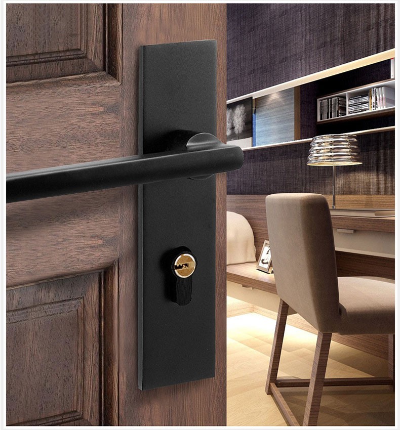 卧室门锁 室内门锁现代简约家用锁门 卧室门锁套装【黑色】【图片