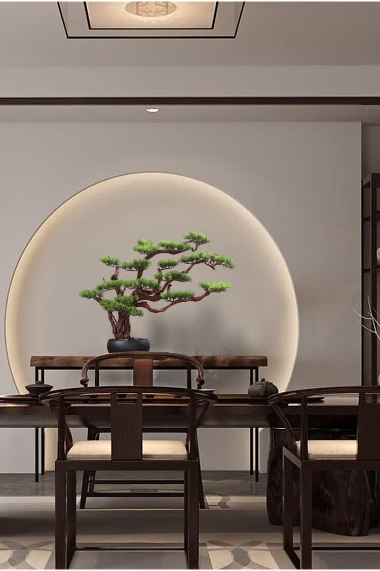 朴记新中式仿真迎客松假山盆景植物枯山水微景观客厅玄关酒店室内软装