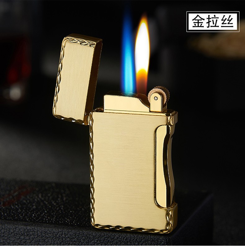 个性创意砂轮打火机 防风明火双火切换金属火石礼品直充气火机点烟器