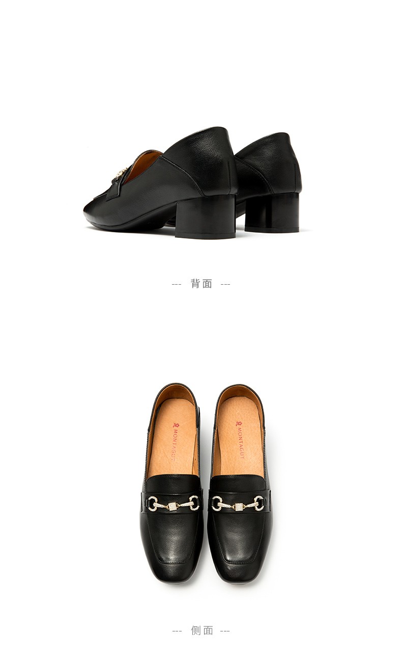 法国montagut/梦特娇 小皮鞋女复古学院英伦风漆皮粗跟一脚蹬懒人乐福