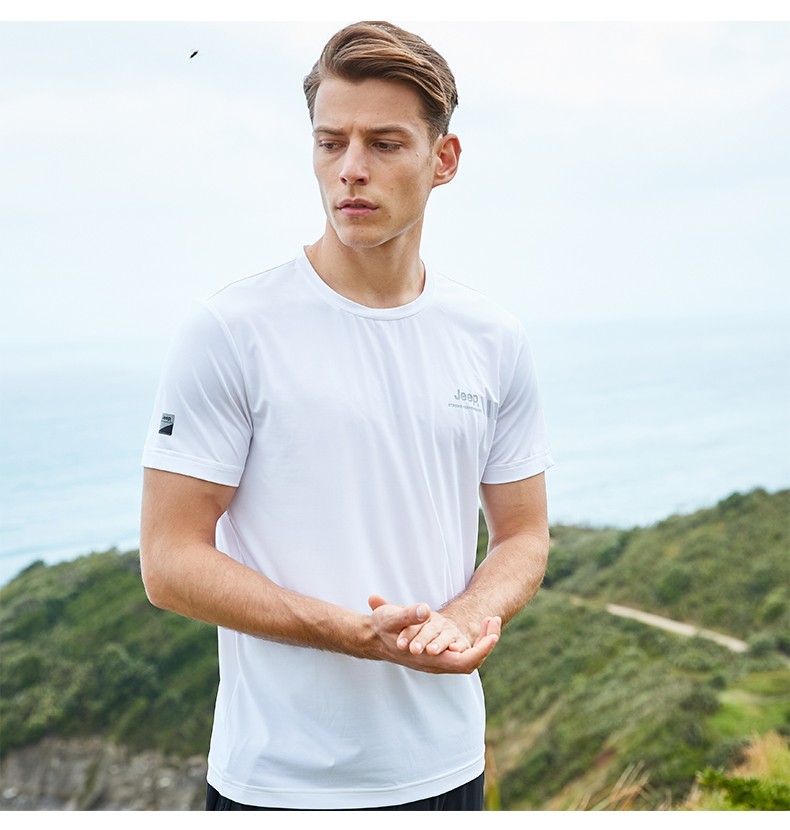 jeep吉普夏季运动t恤男士速干衣短袖透气休闲透气宽松短t袖男 黑灰色