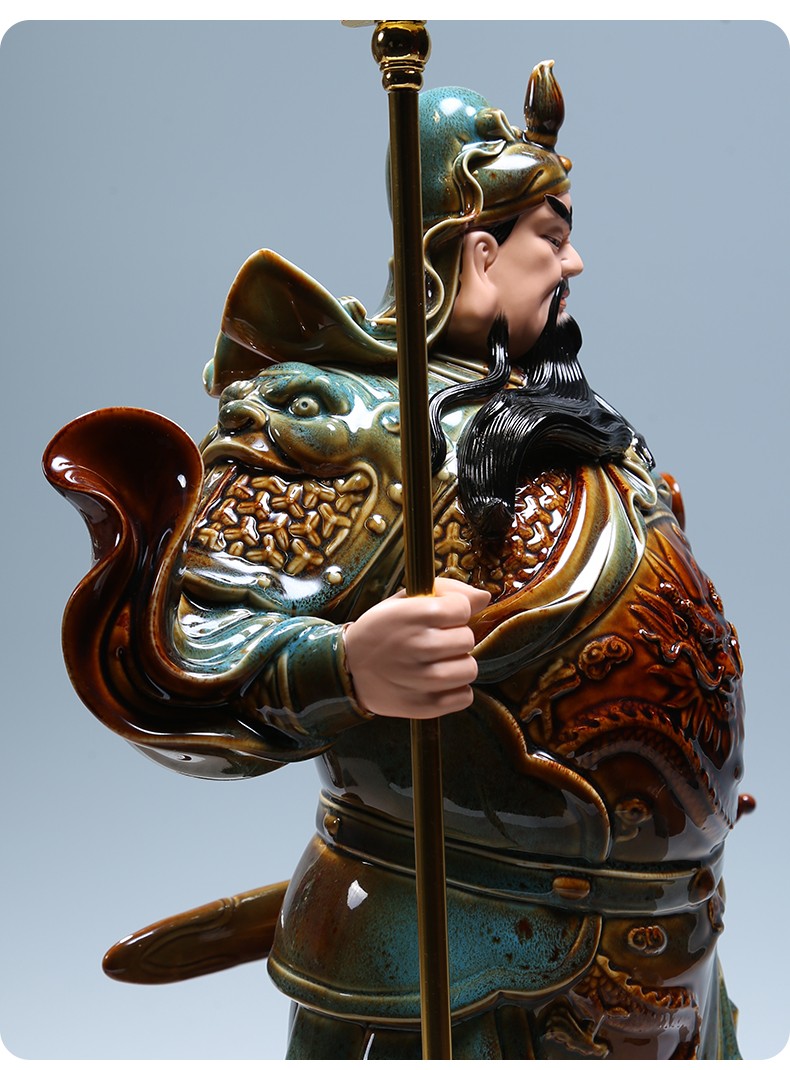 微美德化陶瓷20吋红釉关公像神像青袍关羽佛像家用供奉武财神摆件立刀