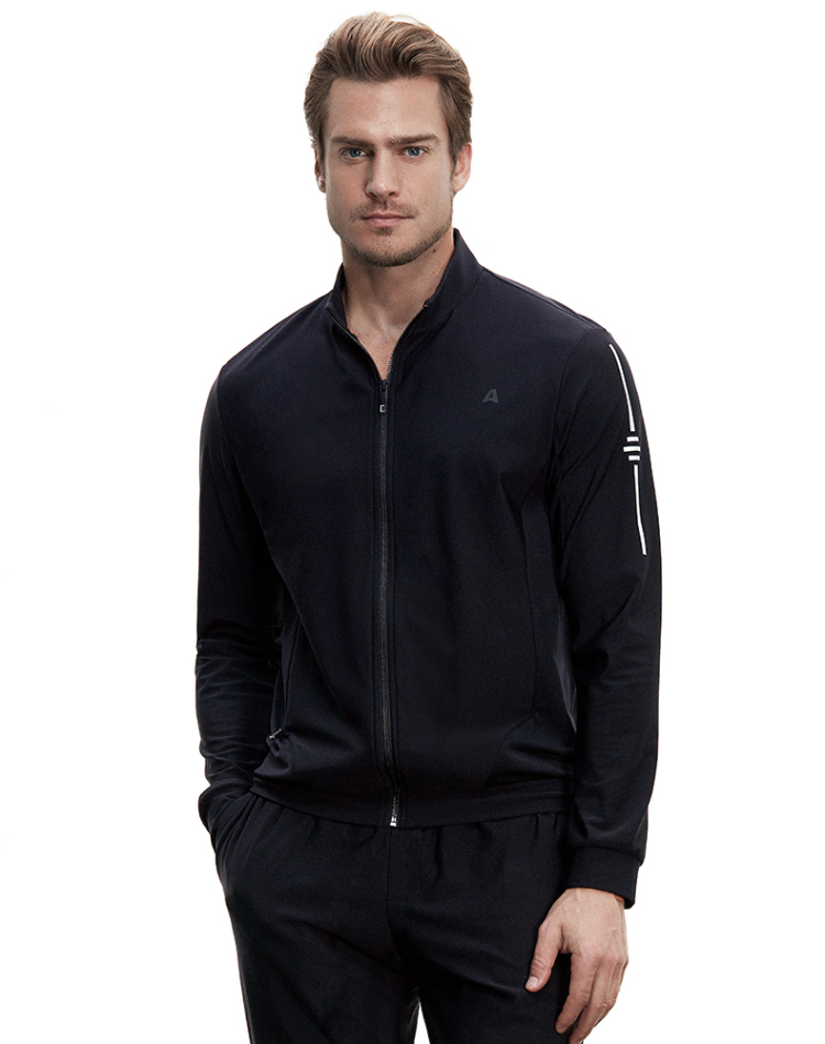 爱慕先生酷黑运动外套立领拉链薄绒长袖上衣ns81b364黑色180