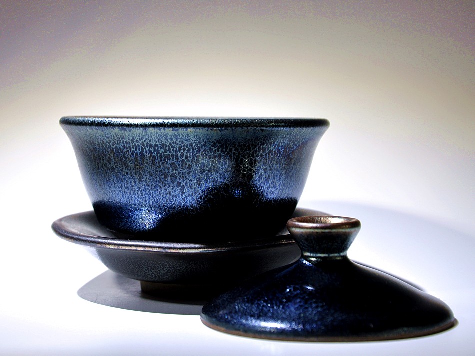 道合心福建建阳名家建盏盖碗大全油滴茶具配件手抓壶新品 蓝麒麟