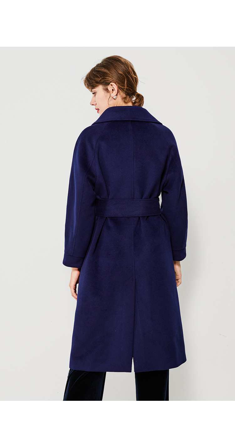 lachata 秋腰带收腰灯笼袖外套中长款毛呢大衣 焦糖色 l