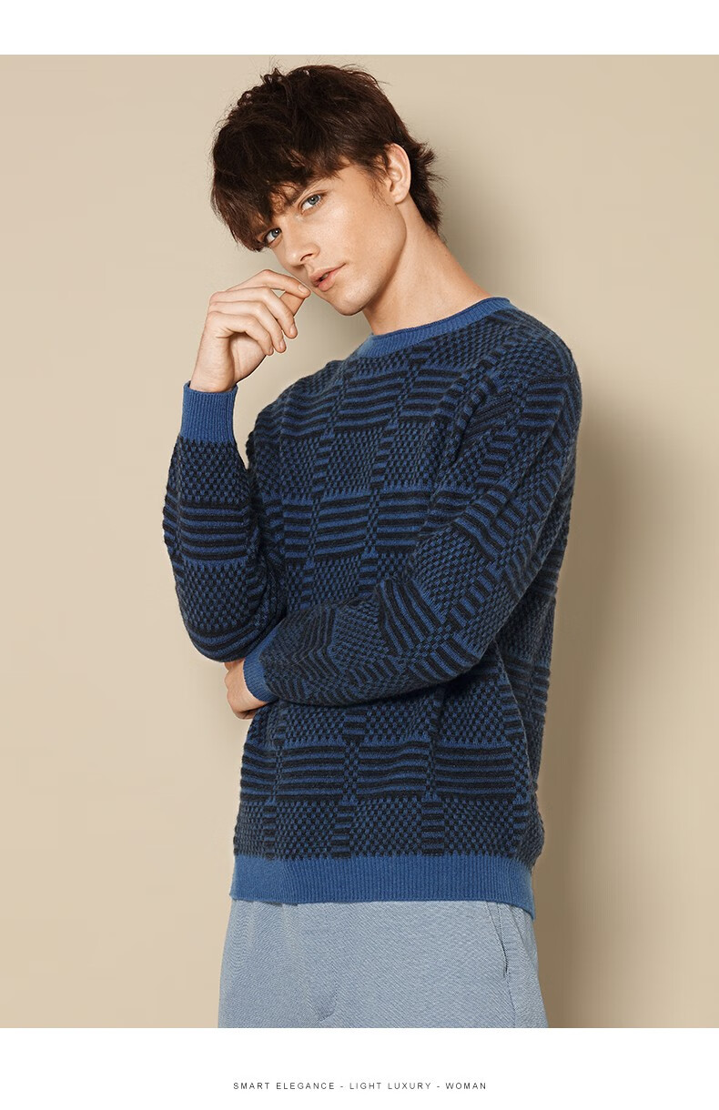 皮皮狗 秋冬新品 圆领加厚男羊绒套衫 356摩卡棕 m(105)