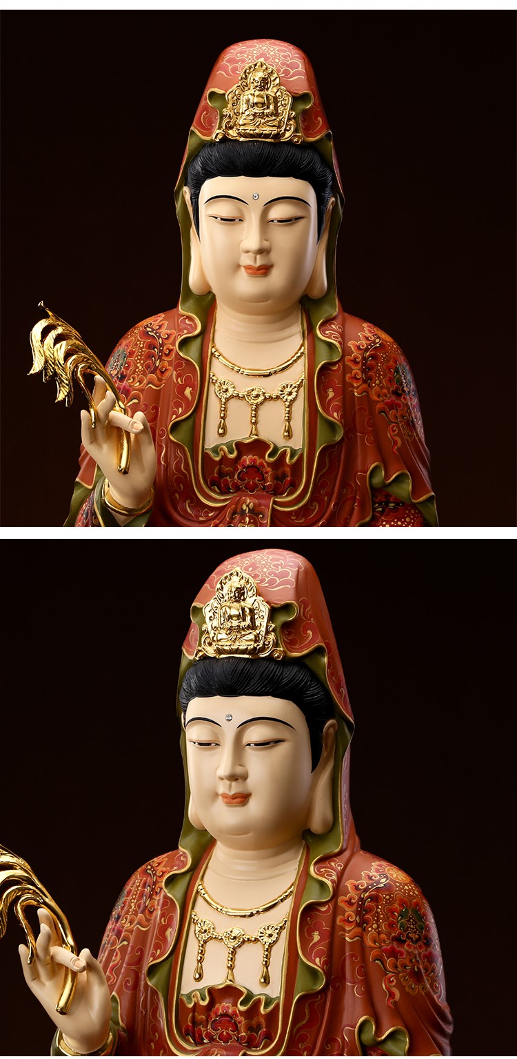 台湾宝华纯铜古彩全莲观世音菩萨贴金彩绘观音菩萨像供奉家用摆件19寸