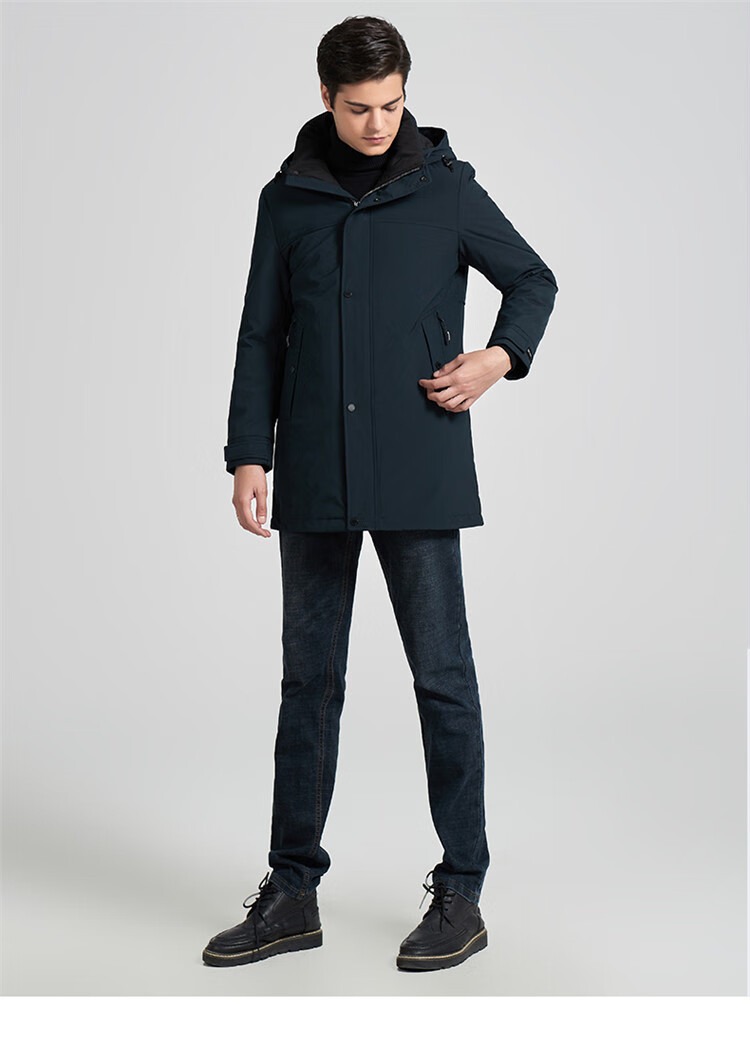 雪中飞snowflying男装青年休闲连帽保暖中长款男式羽绒服外套青灰色